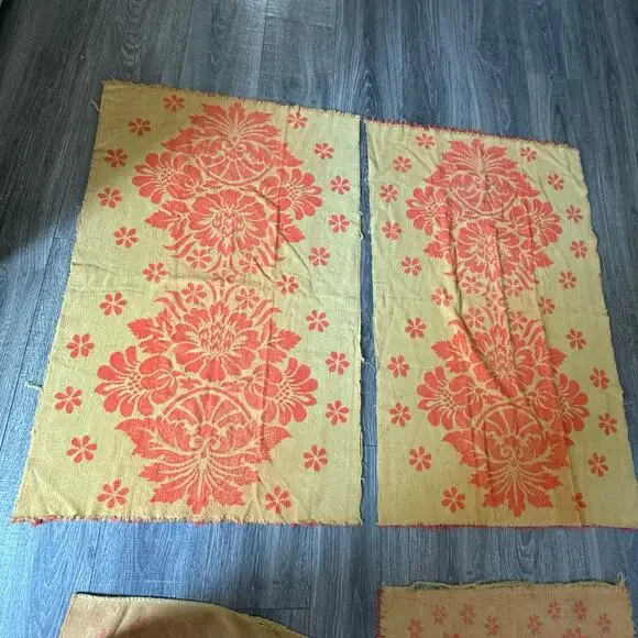 VTG Set of 4 St. Marys orange 100% cotton floral reversible bath hand towels MCM